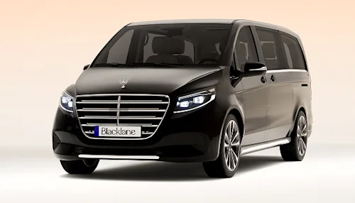 The external view of a Blacklane Mercedes V-Class business van.