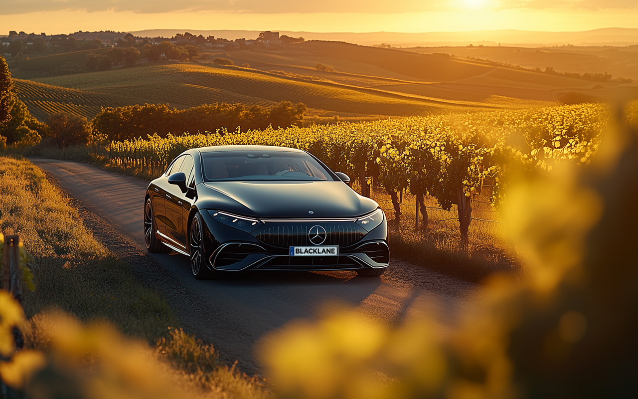 Blacklane car driving through summer vineyard