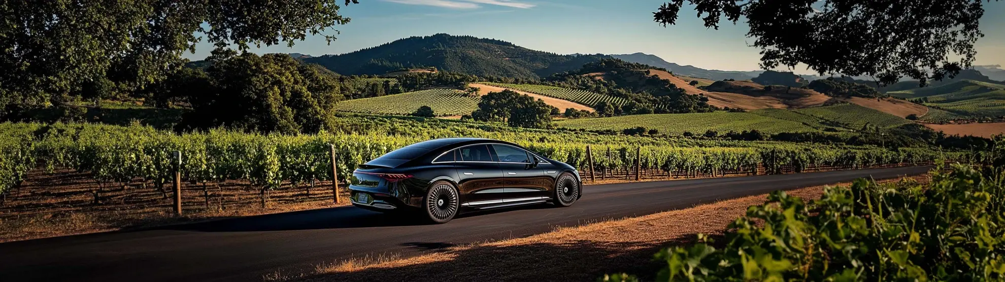 A Blacklane car speeds through the rolling vineyards of Napa Valley.