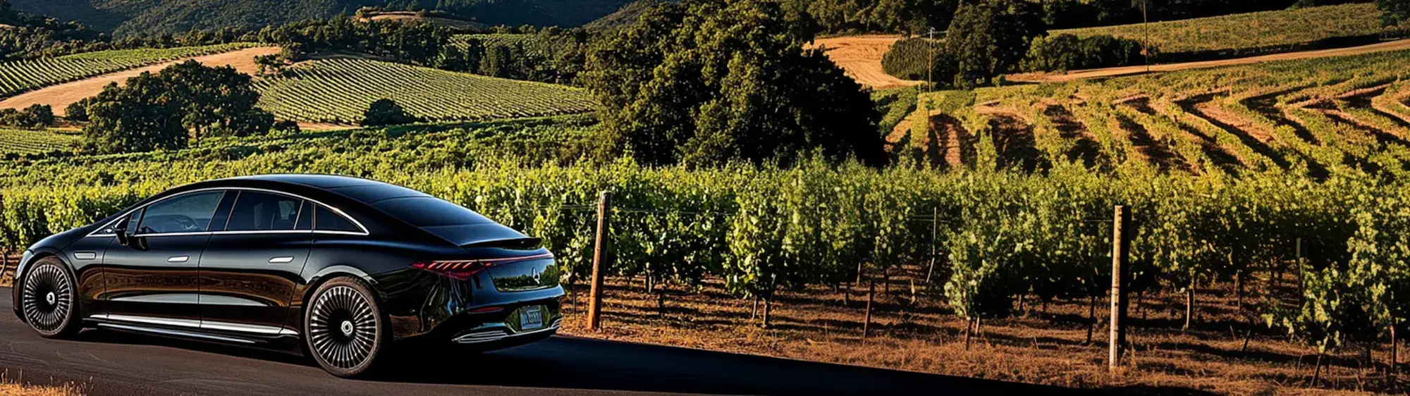 A Blacklane car speeds through the rolling vineyards of Napa Valley.