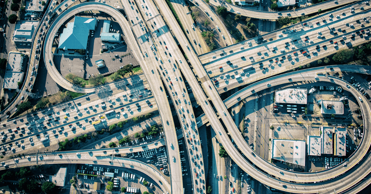 <figcaption>Aerial view of Los Angeles Freeway Interchange.<em> Image credit: Art Wager/iStock</em></figcaption>