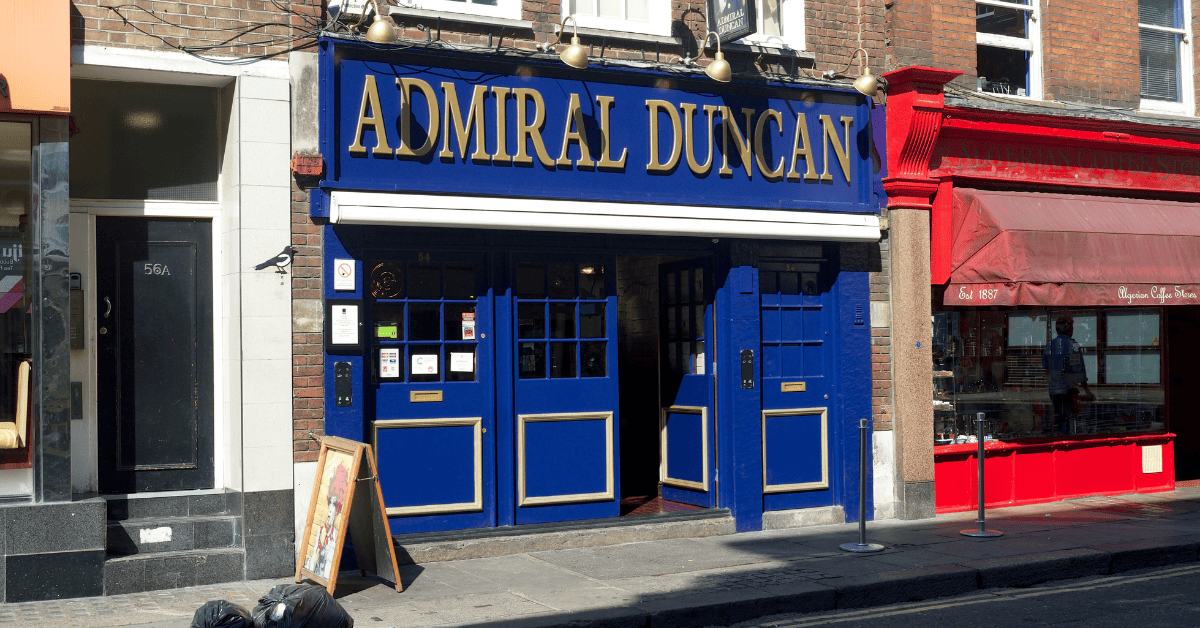 <figcaption class="wp-element-caption">The Admiral Duncan, a renowned LGBTQ+ pub, is located on Old Compton Street in London's Soho. <em>Image credit: Wikimedia</em></figcaption>