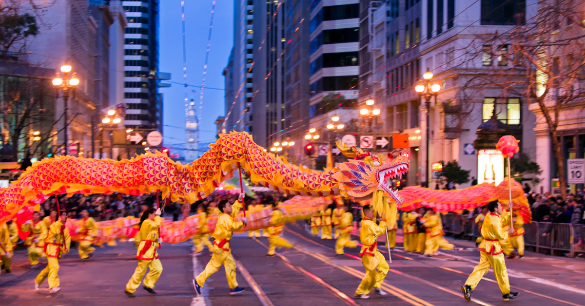 <figcaption class="wp-element-caption">Chinese New Year Parade in San Francisco. <em>Image credit: David Yu/Flickr</em></figcaption>