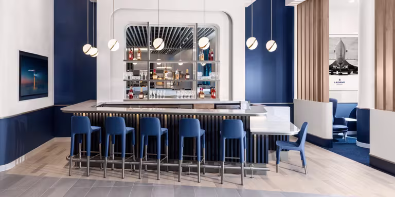 Shot of a eating area in Air France's new airport lounge in Chicago O'Hare airport.