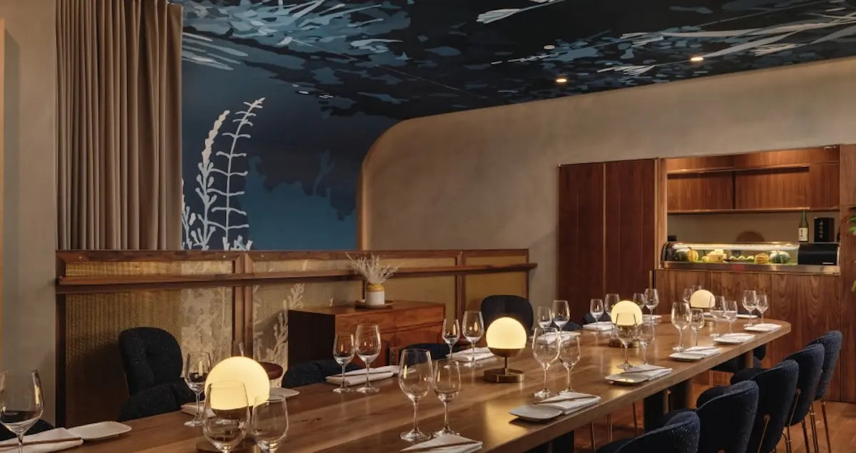 Shot of the interior of the private dining room at Houston restaurant Uchiko.
