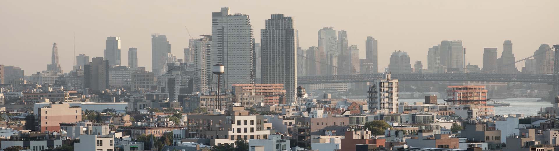 Beautiful Brooklyn from a distance, with endless rows of high-rise residential buildings.