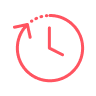 The outline of a clock, with an arrow moving clockwise to represent time passing.