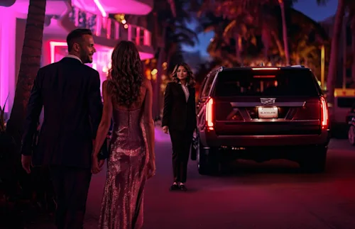 Blacklane chauffeur waits for couple out on the town in Miami.