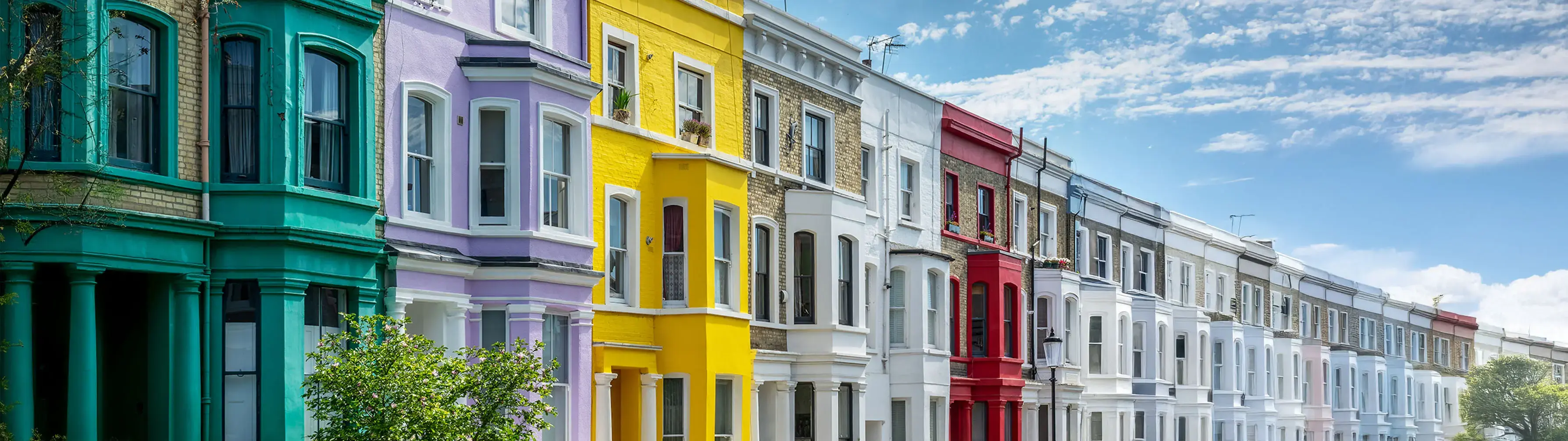 A colourful street in London's Notting Hill neighbourhood.