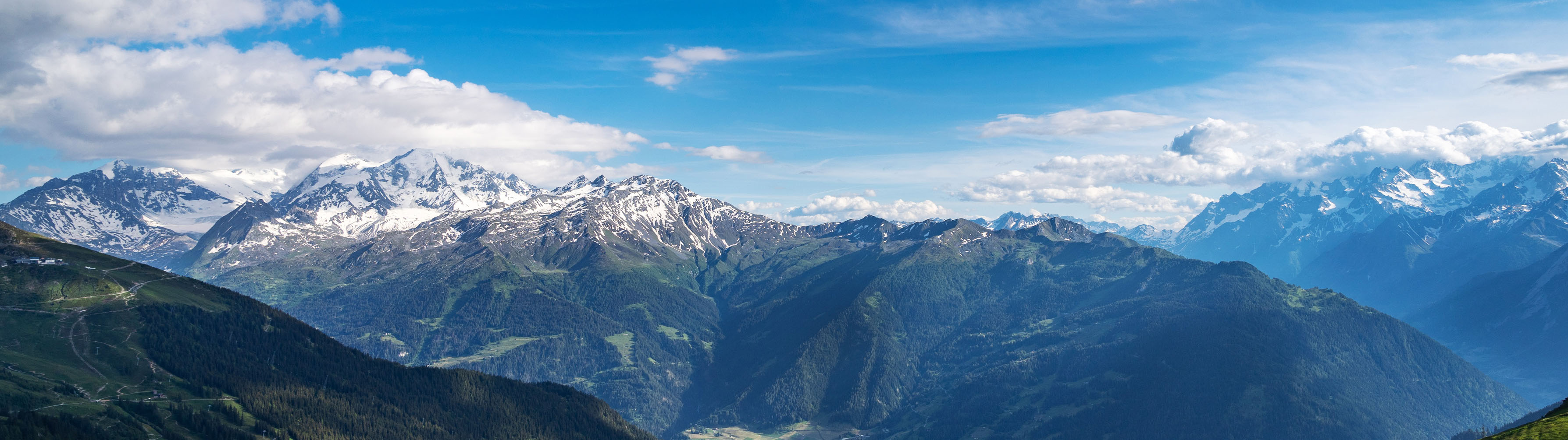 The imposing peaks of the Alps on a clear and sunny day in Verbier.