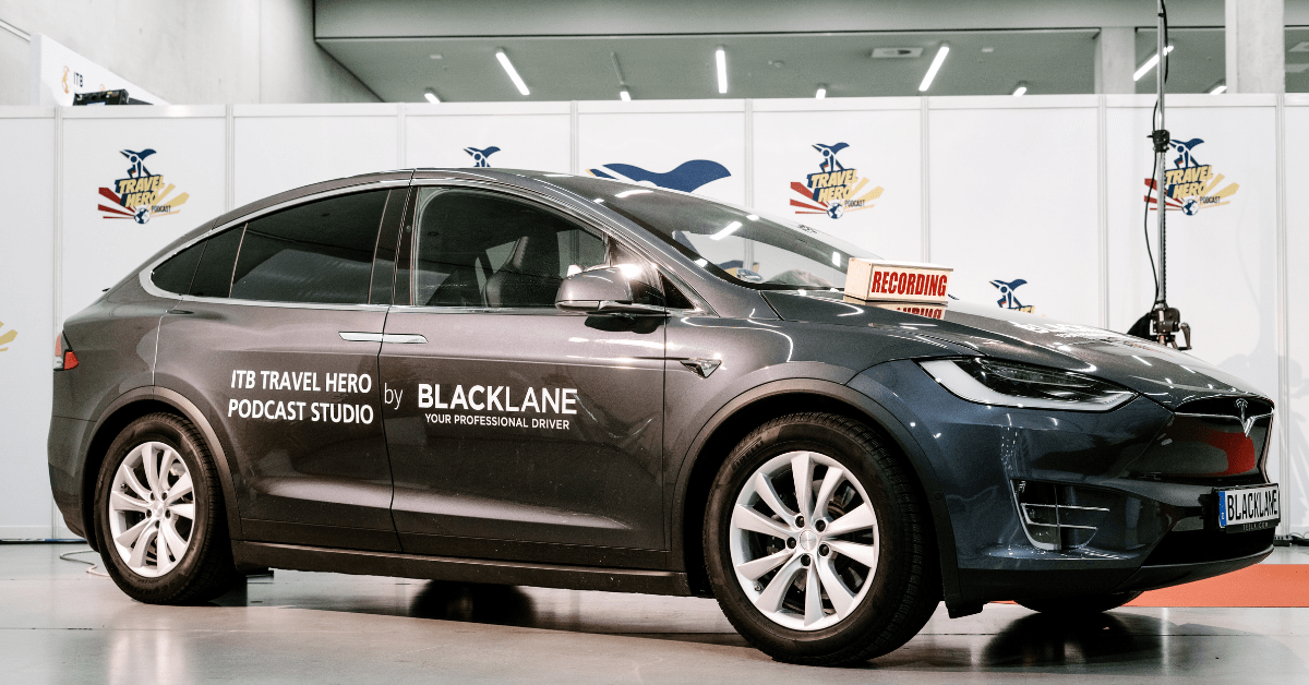 <figcaption>ITB Berlin 2019 will host a pop-up podcast inside one of Blacklane's Business Class Tesla vehicles. <em>Image credit: Blacklane</em></figcaption>