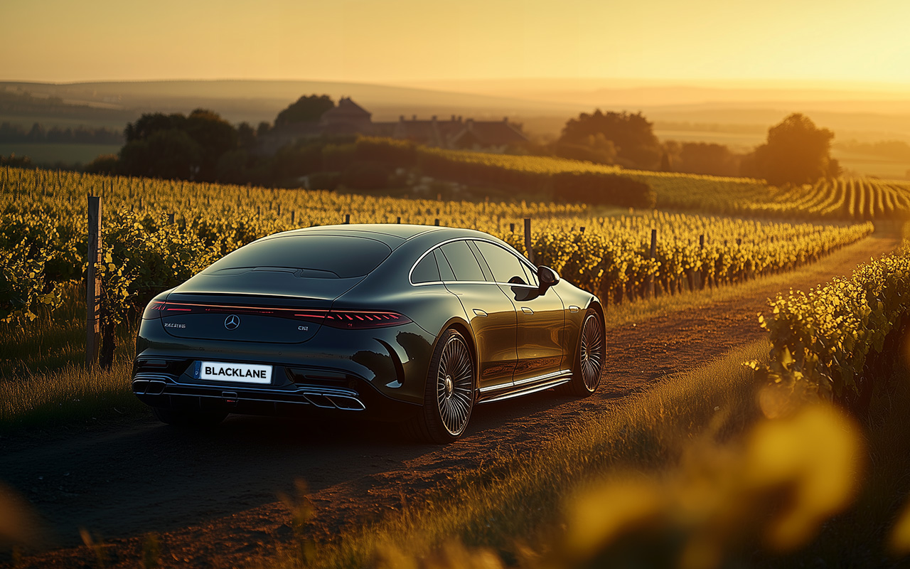 Blacklane car driving through wine country at dawn