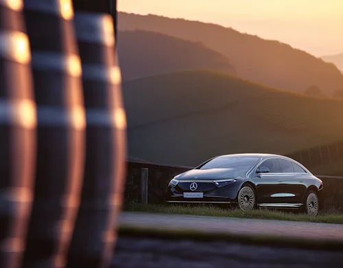 Blacklane car driving through wine country at dawn