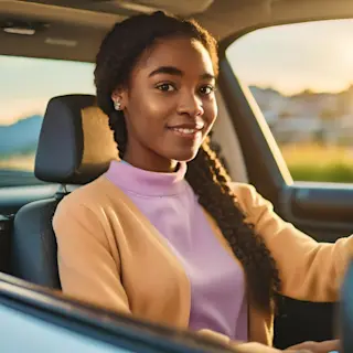 Firefly realistic portrait photography of Black Young Woman, late teens, image split into 4, wearing