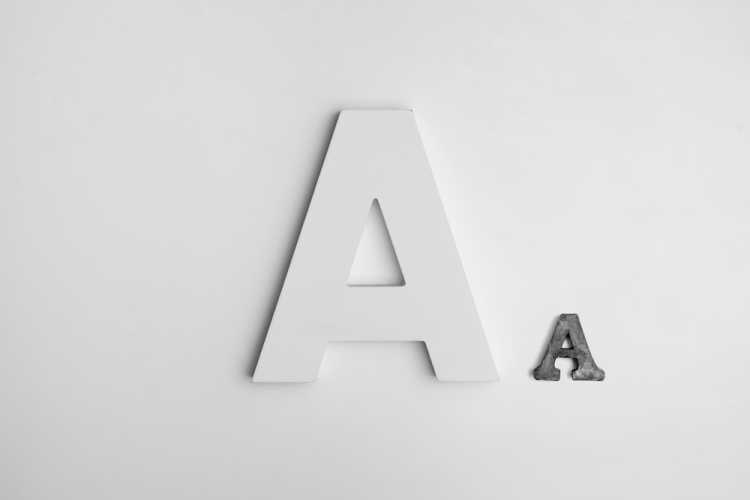 A picture of a large letter A in a sans serif font and a small letter A in a serif font