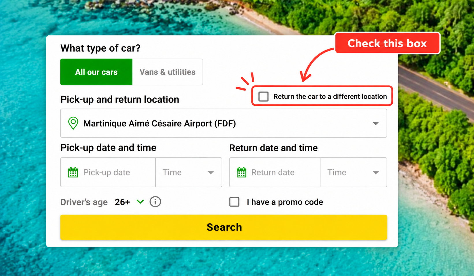Book a one-way car rental with Europcar Martinique