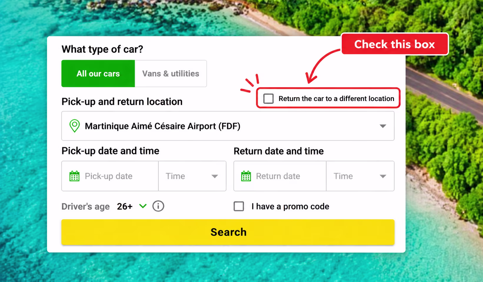 Book a one-way car rental with Europcar Martinique