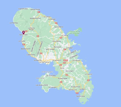 Saint-Pierre sur la Carte de Martinique