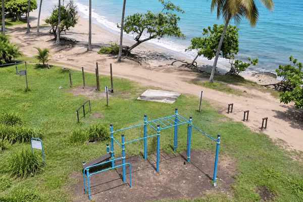 Fitness trail at Gros Raisin Beach in Sainte-Luce