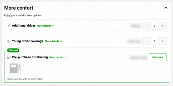 Selecting the prepaid fuel option