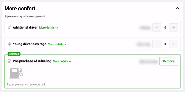 Selecting the prepaid fuel option