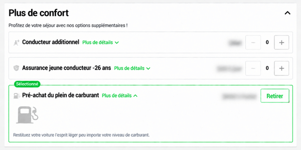 Sélection du préachat du plein de carburant