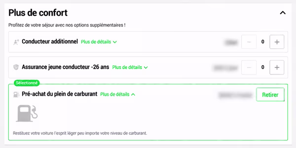 Sélection du préachat du plein de carburant