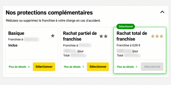 Sélection du rachat total de franchise lors de la réservation