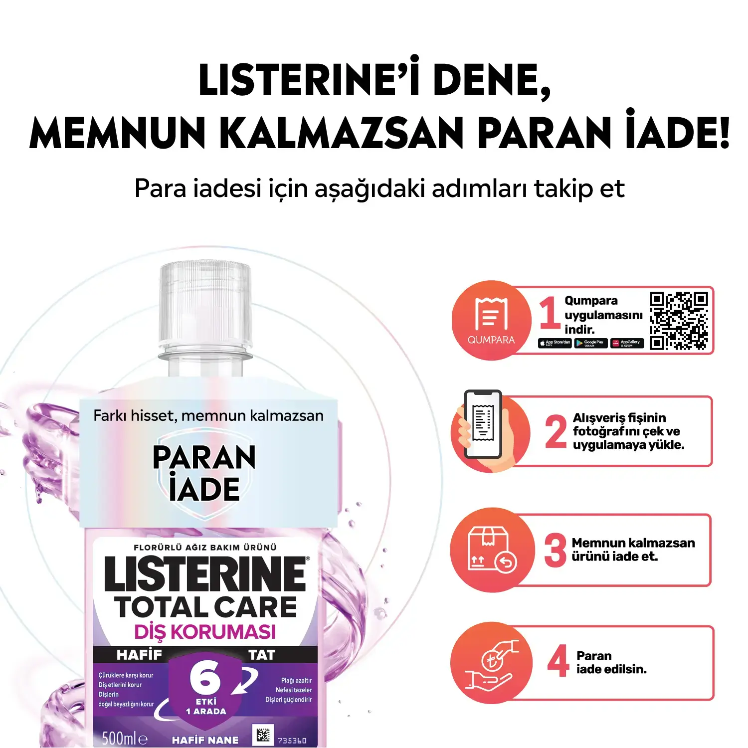 ​21 gün boyunca Listerine kullandın ama memnun kalmadın mı? Para iadesi için bu adımları takip et