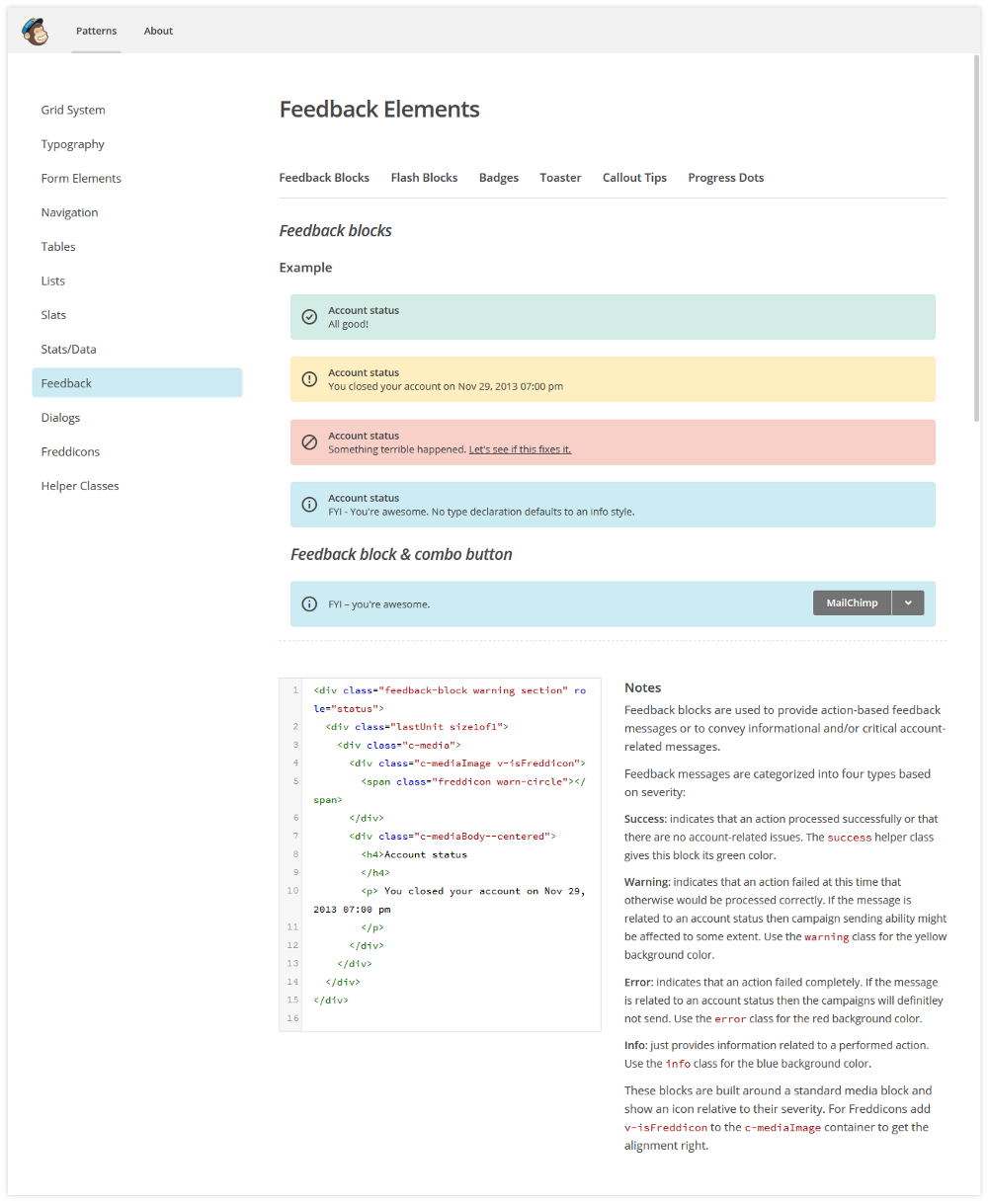 codeblick DigitalerStyleguide Feedback Elements