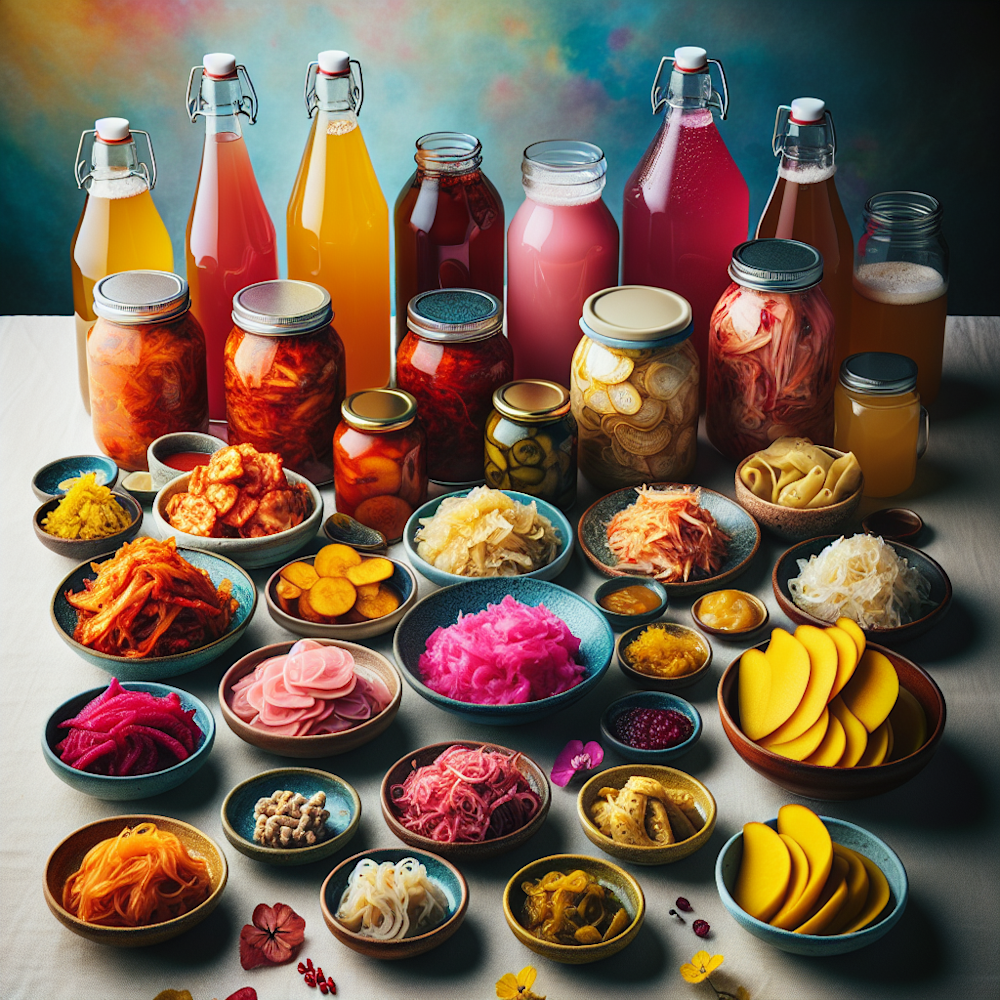 Selection of various colorful fermented foods.