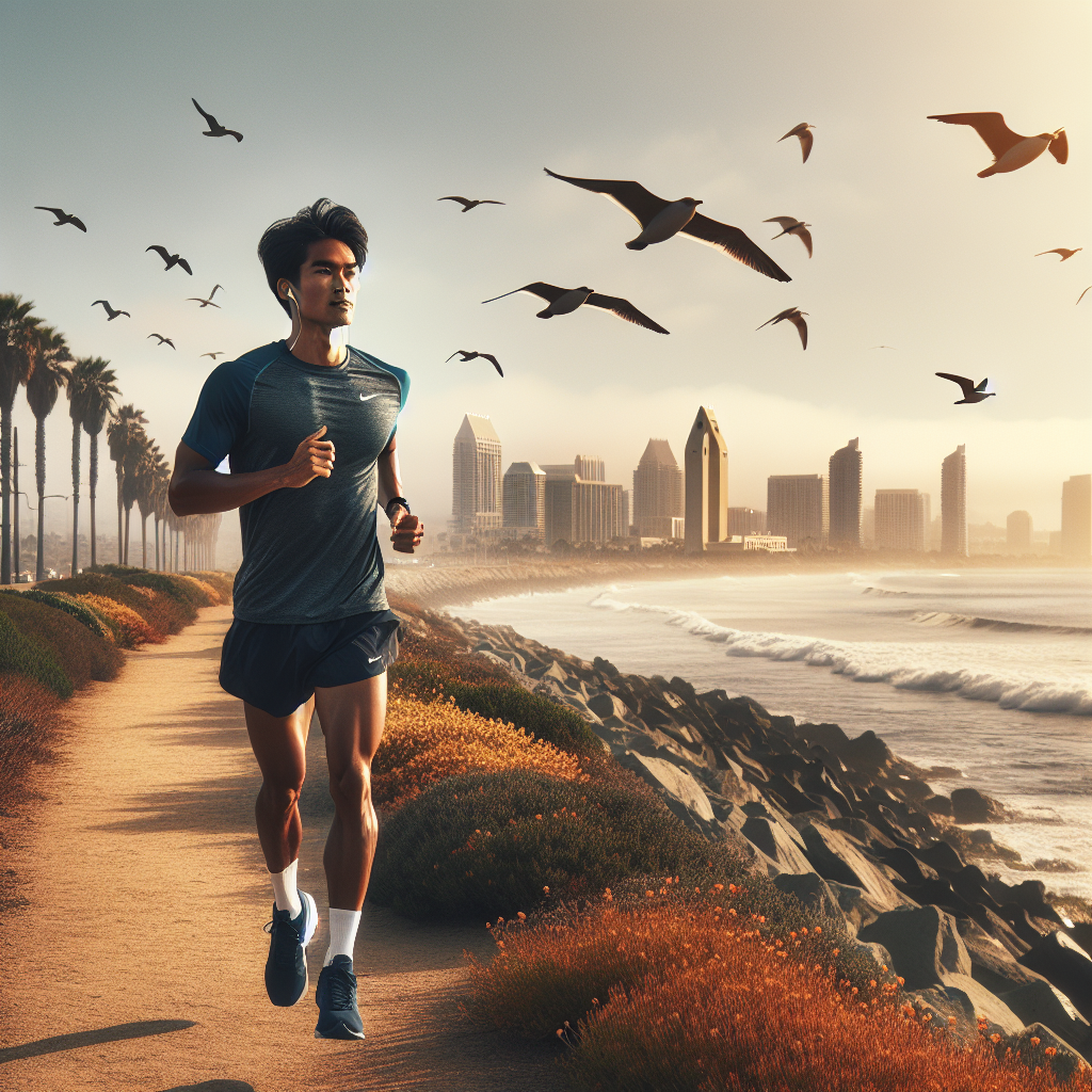 Runner on seaside trail in San Diego.