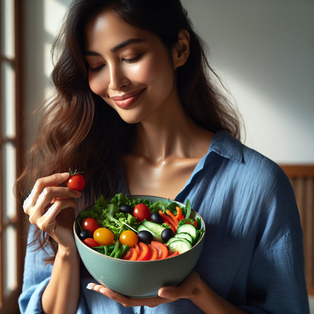 Person holding a healthy salad bowl