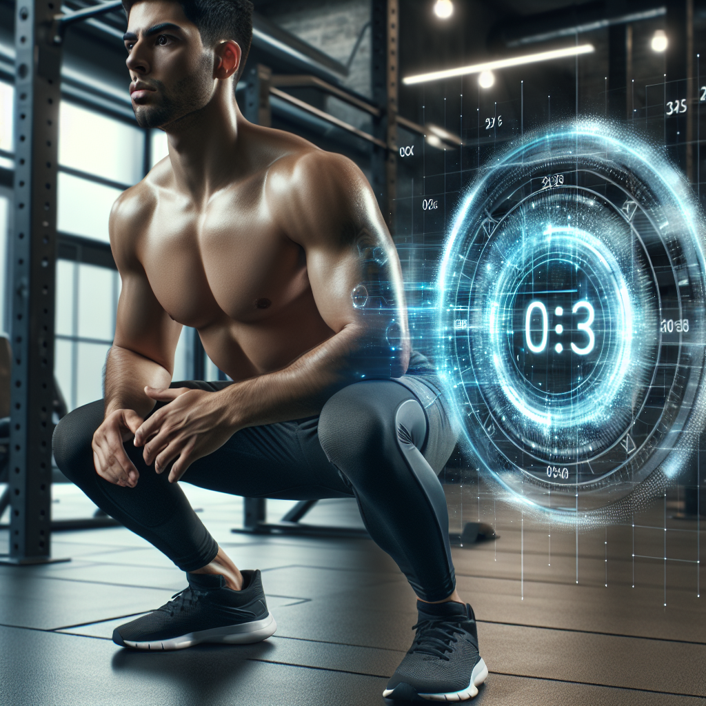 Man doing squats with virtual timer.