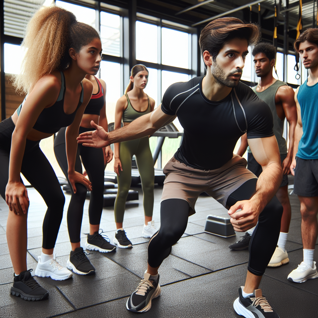Personal trainer teaching indoor high-intensity workout