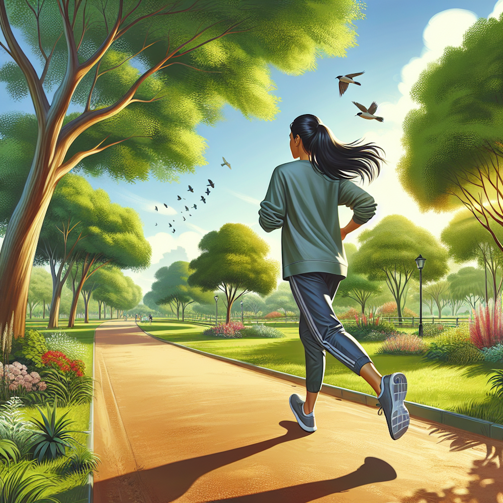 Person jogging lightly in a park.