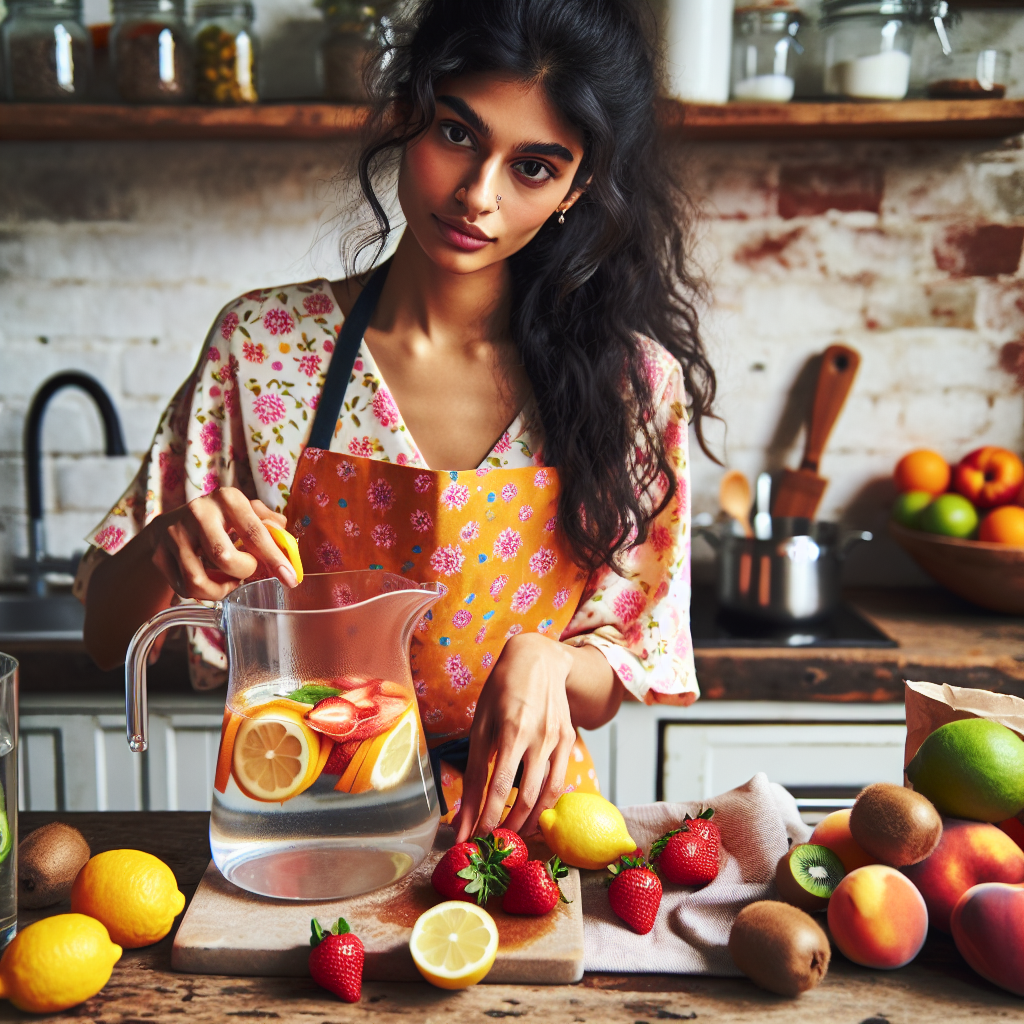 Person making a fruit infused drink.
