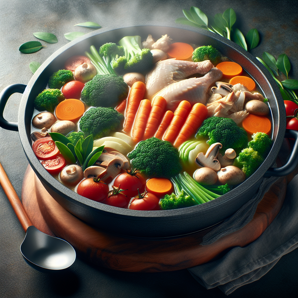 Healthy hot pot with lean poultry and vegetables