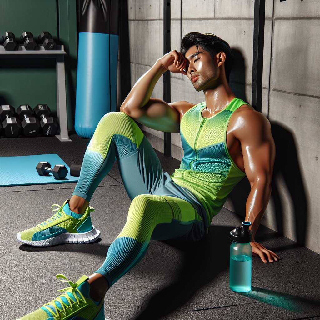 Person lounging in stylish workout gear.