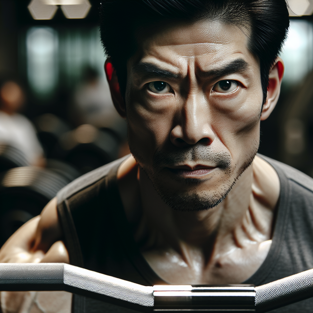 Person lifting weights with a resilient expression.