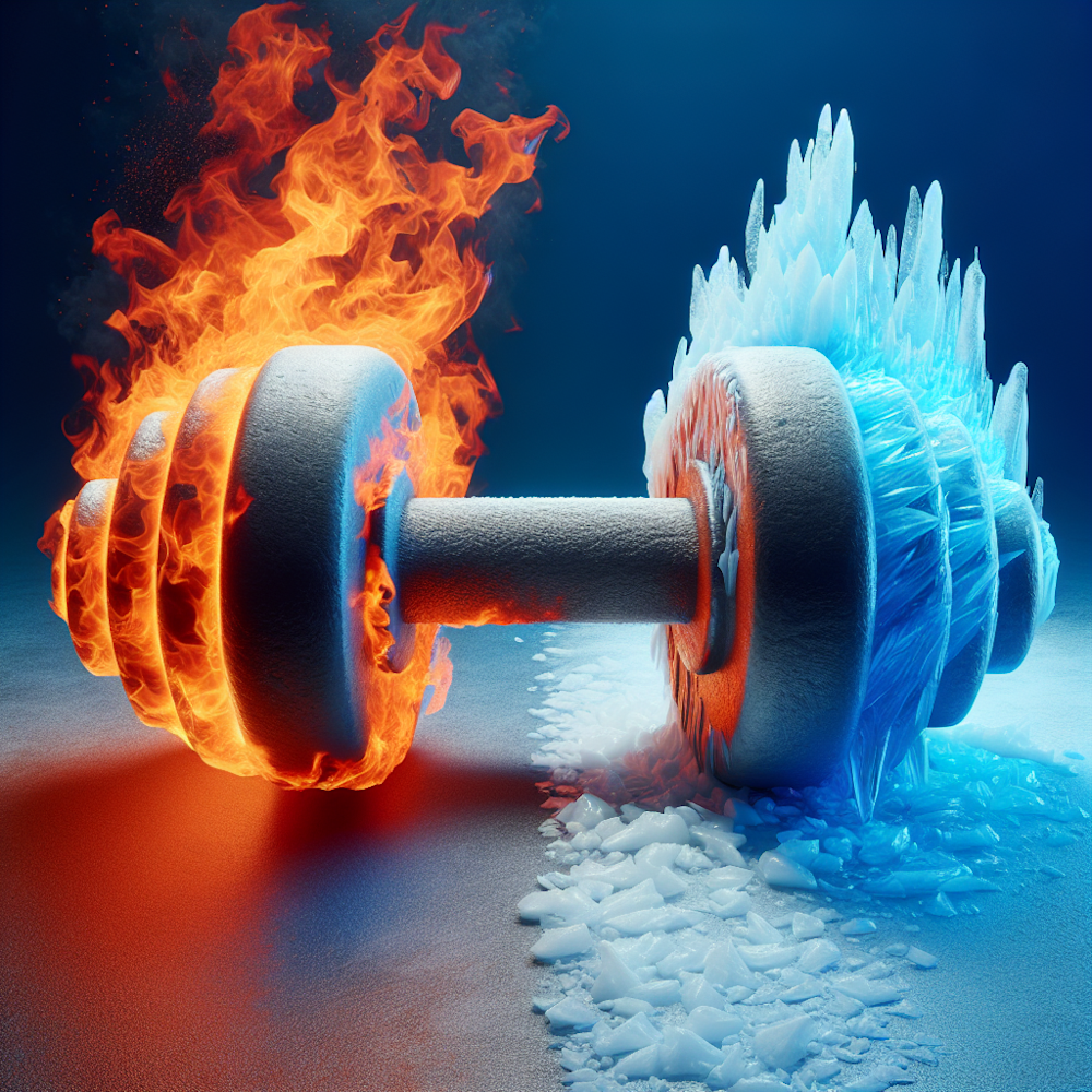 Dumbbell with fire and ice visual effects.