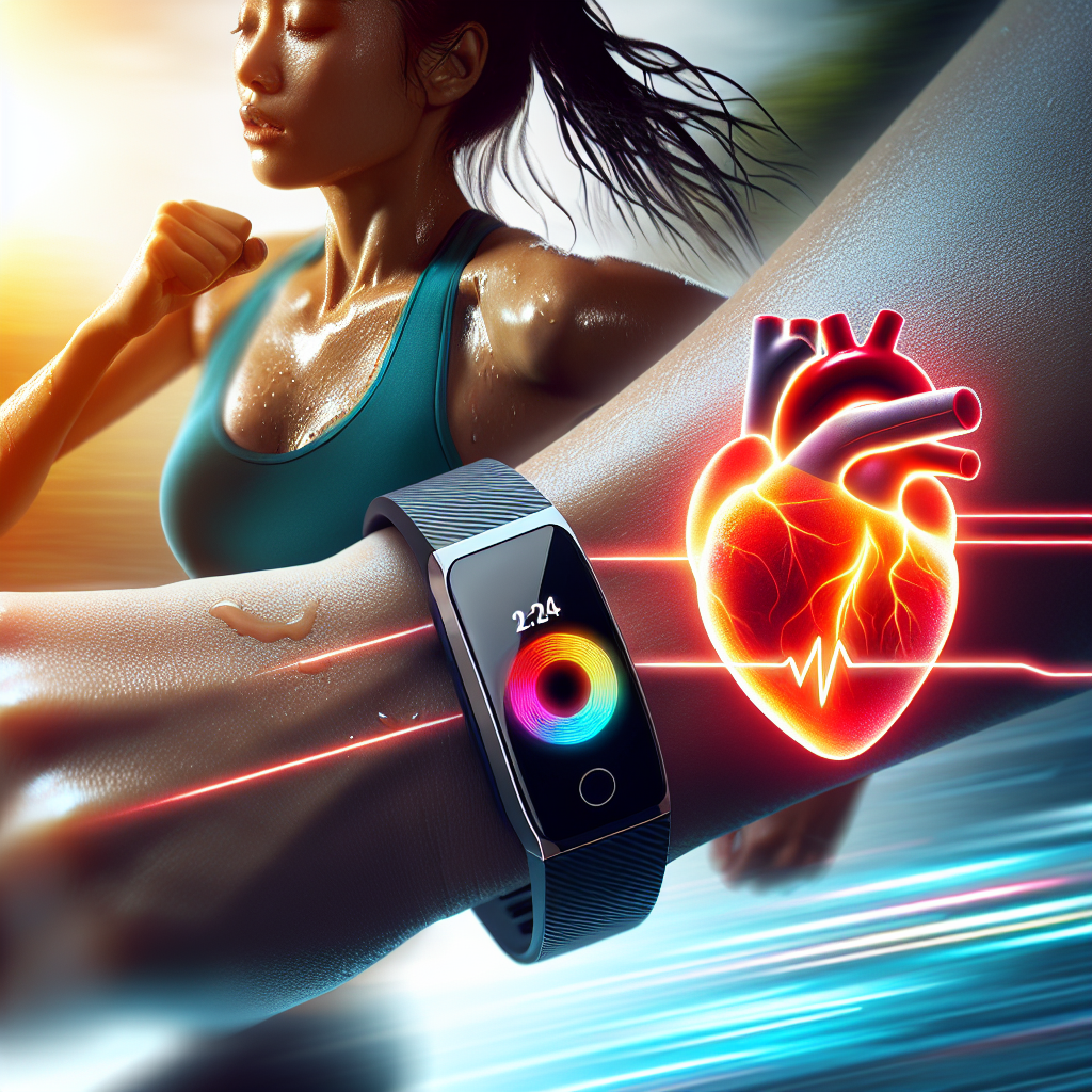 Fitbit on a runner's wrist against a healthy heart icon.