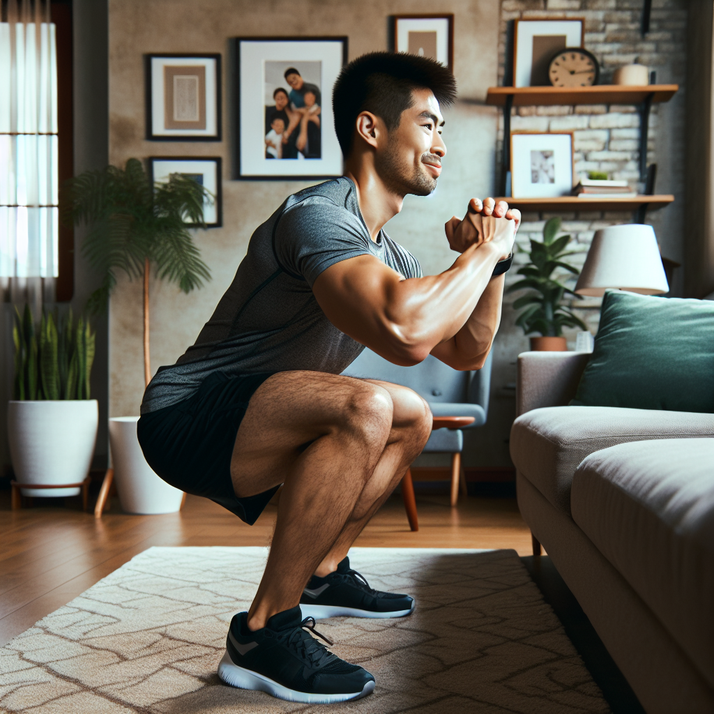 Person doing a Bulgarian split squat at home.