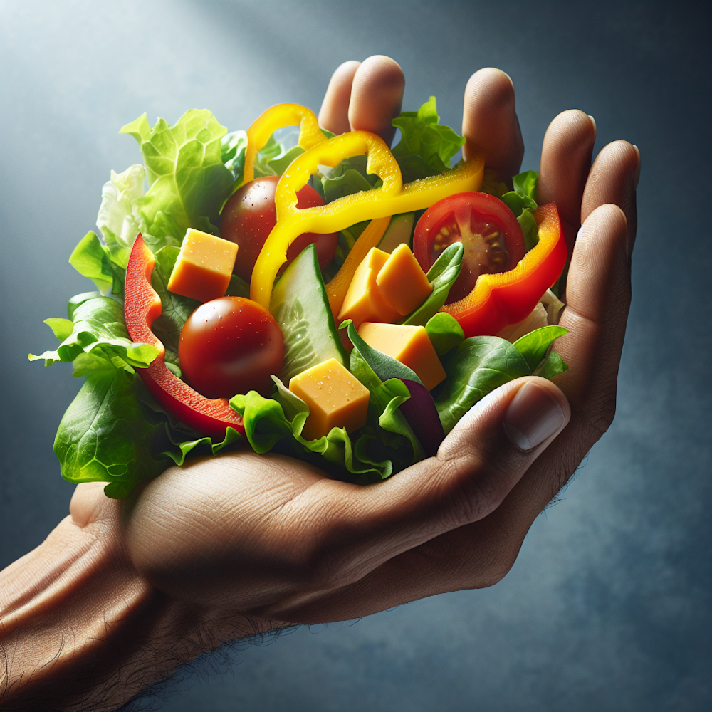 Hand holding a rich, nourishing salad.