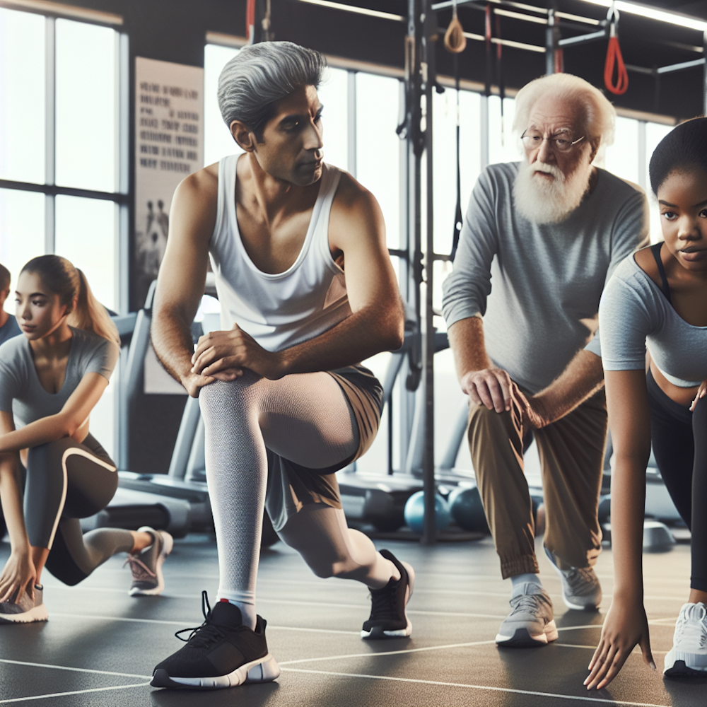 People stretching & warming up in a gym.