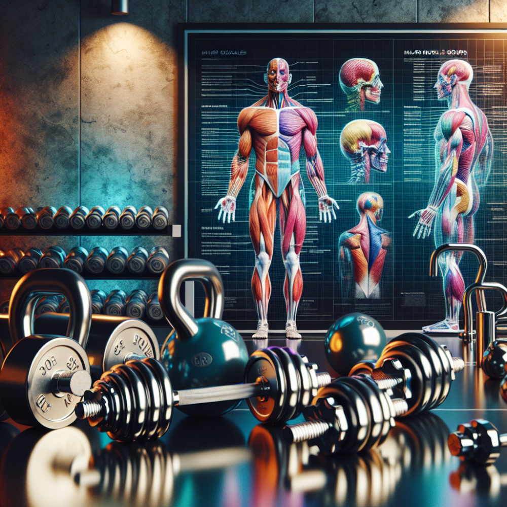 Gym weights and a muscle diagram.