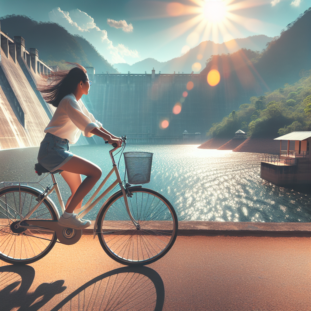 A person riding a bike near Anderson Dam.