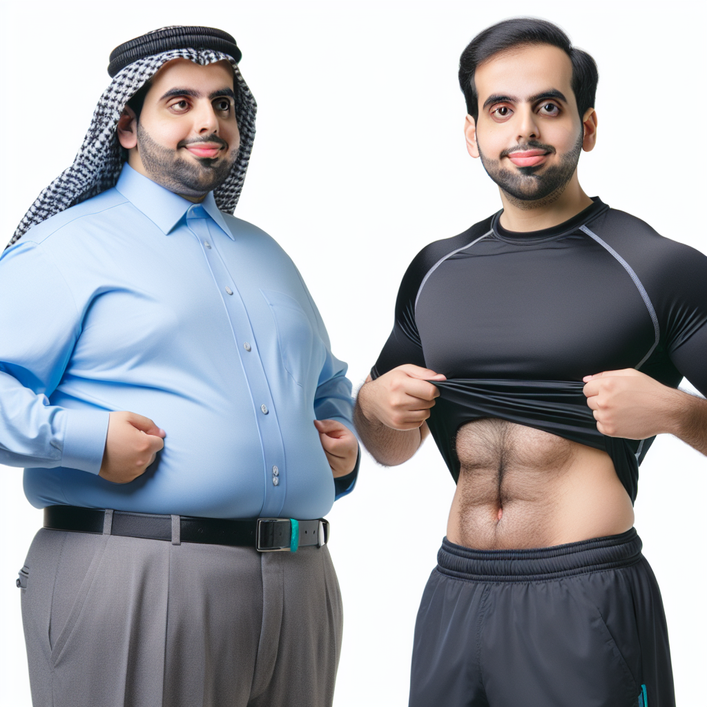 Man showing before and after weight loss images.