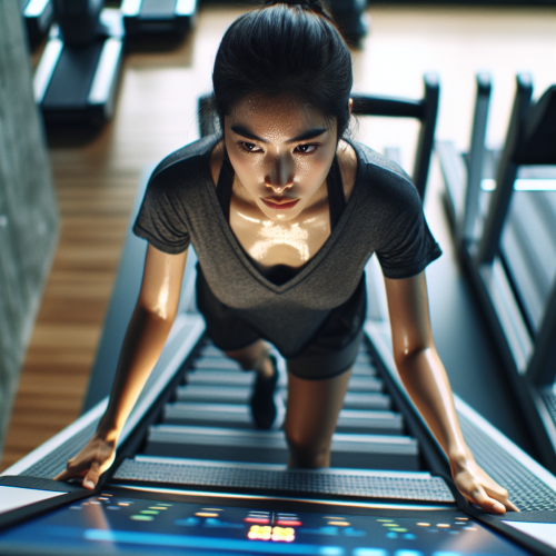 Person walking uphill on a treadmill.