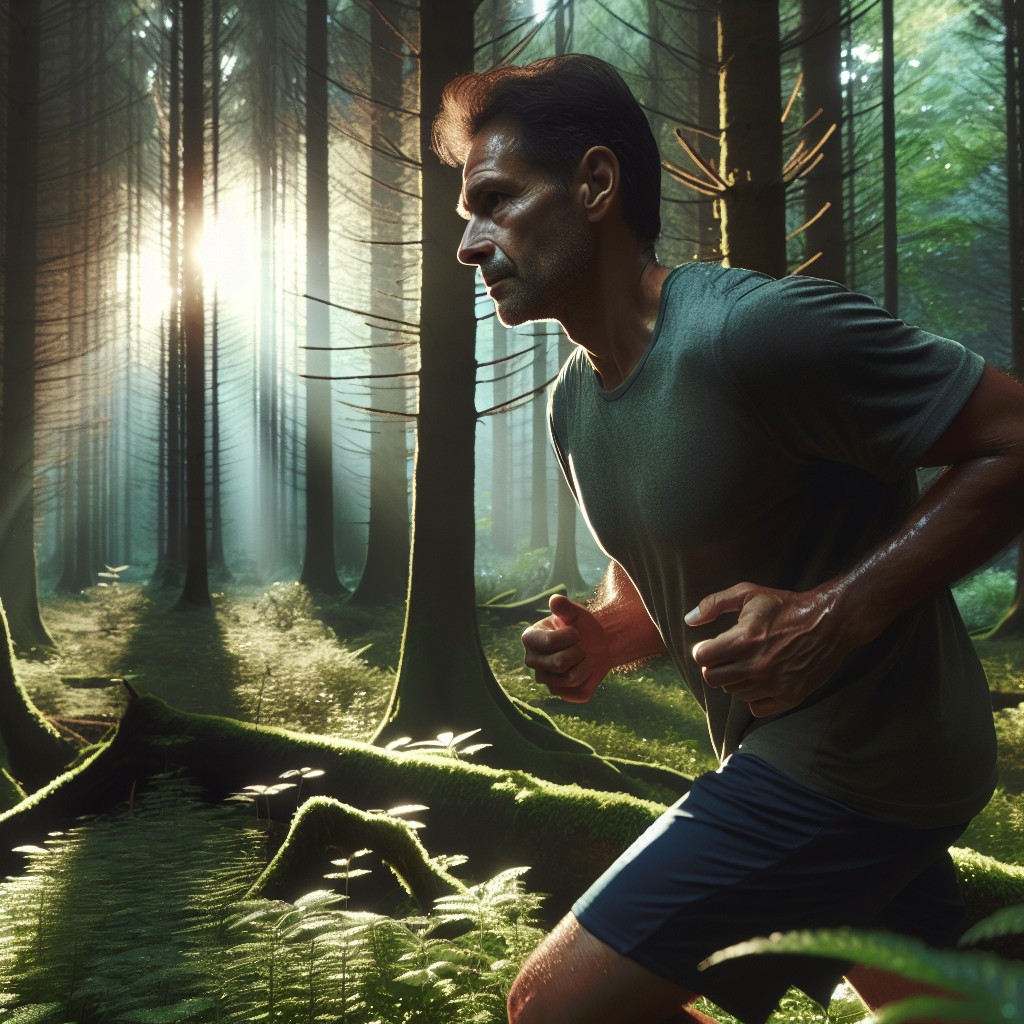 Person exercising in a forest.